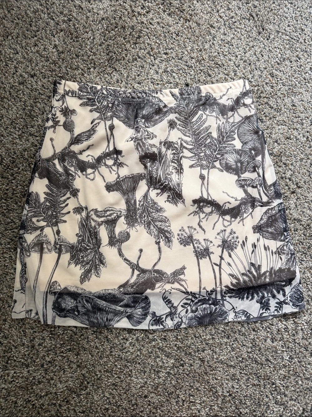 Cream Botanical-Print Mini Skirt